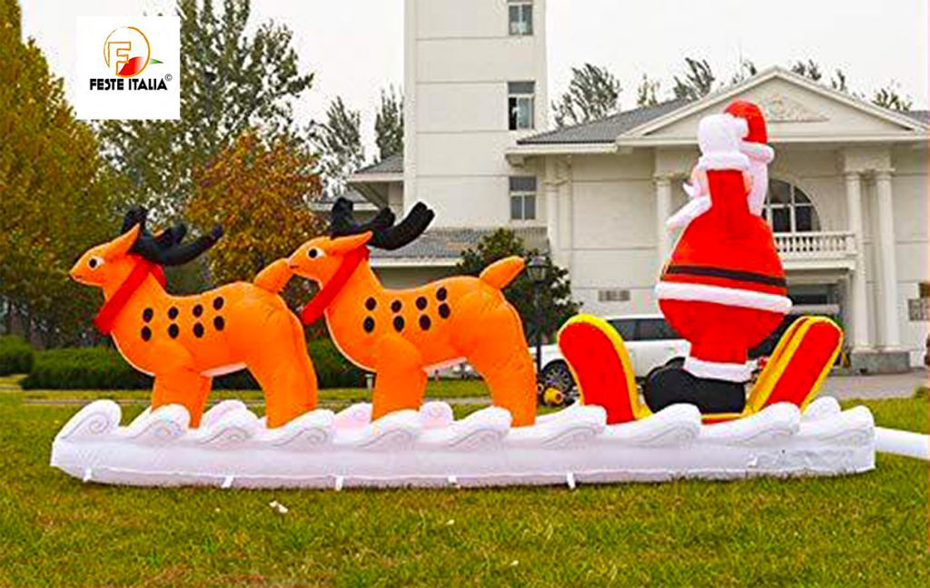 gonfiabile slitta Babbo Natale e renne